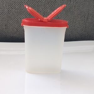 TUPPERWARE Spice Shaker 2 Sided Flip Lid Red and White Plastic Container